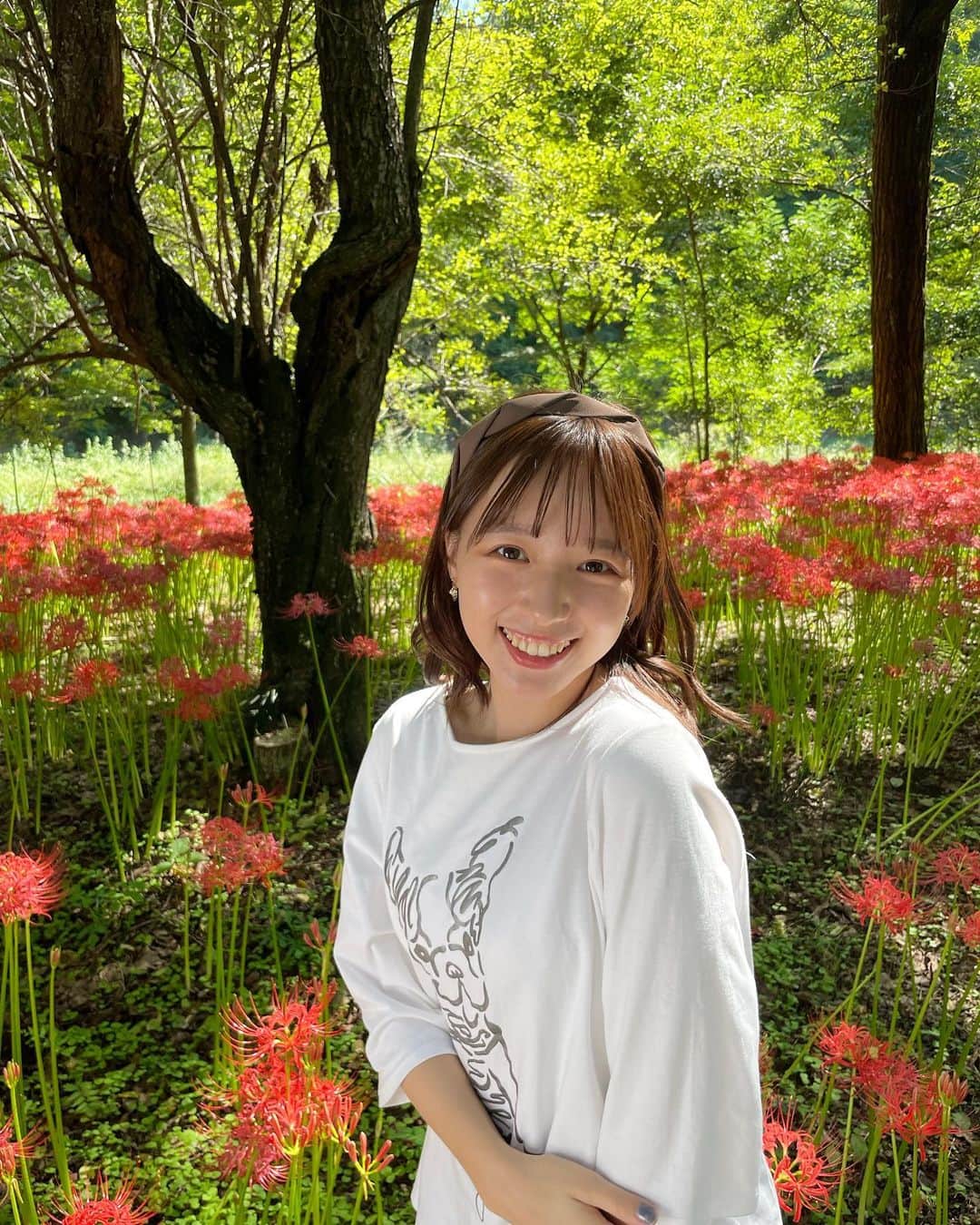 神岡実希のインスタグラム：「ー 彼岸花を観に行った。赤くて綺麗だったよ。この服は、ママとお姉ちゃんとお揃いなの🐶🩷 #彼岸花 #お彼岸」