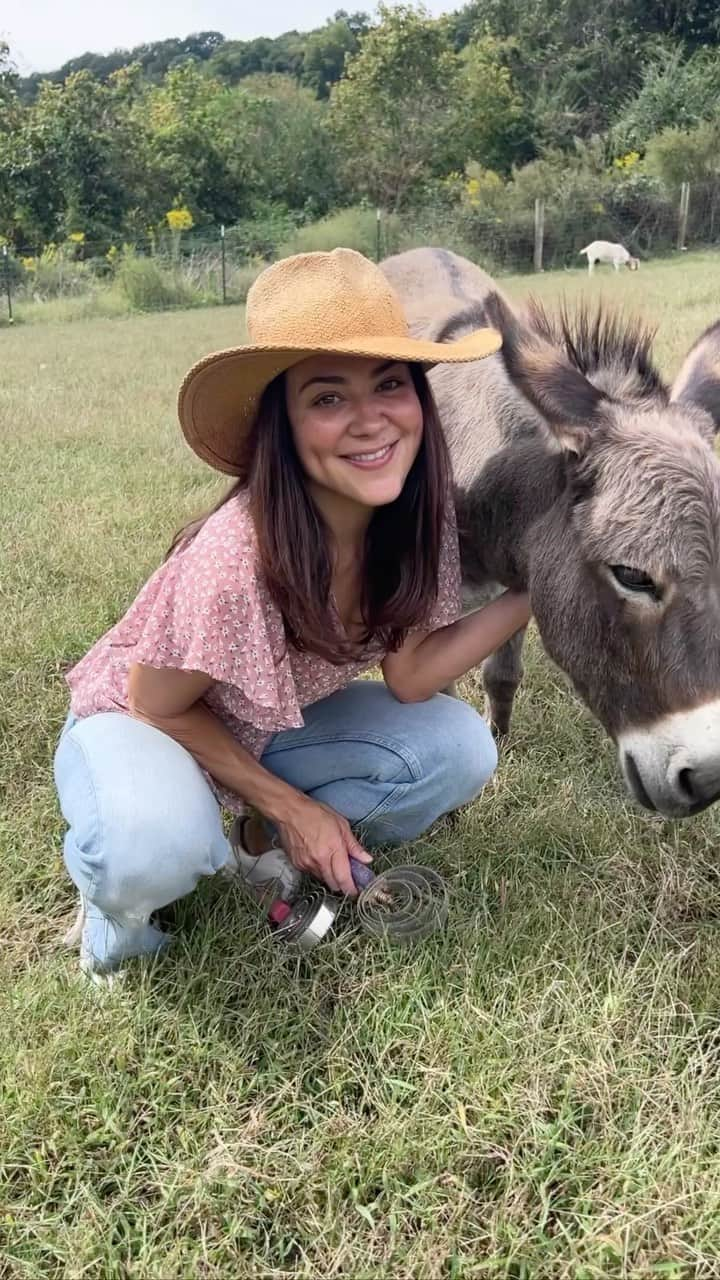 カミーユ・グアティのインスタグラム：「Magical moments @piccolofarms so happy we found you! Thank you for allowing us to love on Daisy the Donkey, Mick the emu and all the sheep’s, goats and pigs! ‘Till next time!」