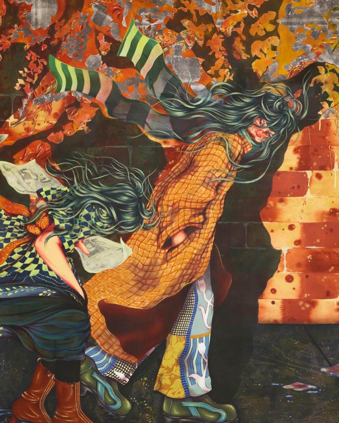 Juxtapoz Magazineのインスタグラム：「“I paint with all acrylics, which can be hard. Dries fast. I think I got into acrylic painting because I like that it was sort of plastic, but now I love how much I can use water. Half the paintings are made on the floor because... gravity. They’re mostly washes. It has a nice relationship to textiles since the paint really sets into the canvas itself. It’s an exciting process for me. I love looking at animation and trying to craft it in a painterly way. Making something feel indexical but based on cartooning language.”   @zbluem, from our FALL 2023 Quarterly」