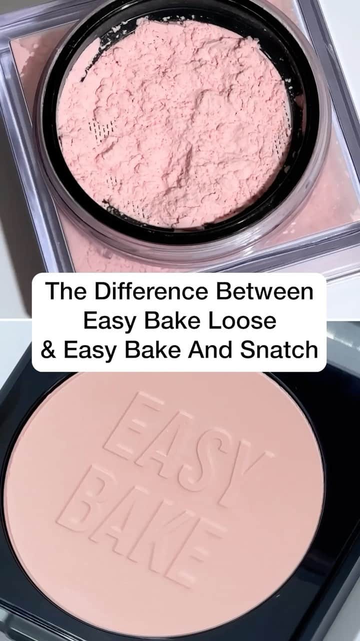 Huda Kattanのインスタグラム：「Say hey to these 2 flawless powder formulas!  ✨ Our OG Easy Bake Loose Setting Powder is your bestie for all-over setting and baking your face to give you that flawless matte finish. ✨ Our NEW Easy Bake And Snatch Pressed Powder gives you the most snatched glam in seconds with a little targeted application on the areas you want to lift & snatch.   Our technique? We set and bake with loose, then snatch with pressed. Have you guys tried it yet?  🌍 Easy Bake And Snatch is AVAILABLE GLOBALLY NOW 🌎 #EasyBakeAndSnatch」