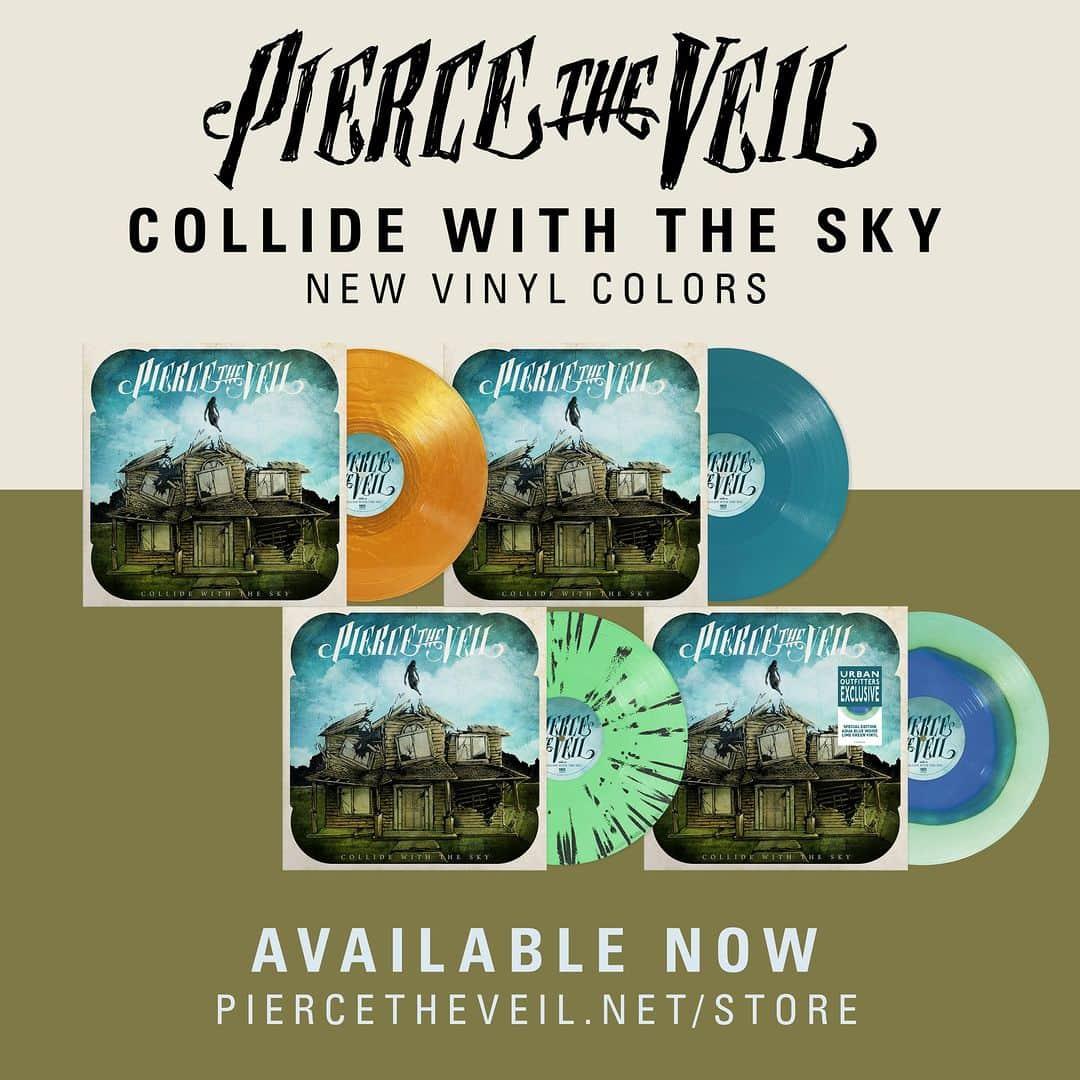 ピアス・ザ・ヴェイルのインスタグラム：「We've repressed Collide With The Sky vinyl in limited quantities. Head to the link in our bio to grab yours. 💙🏚️」