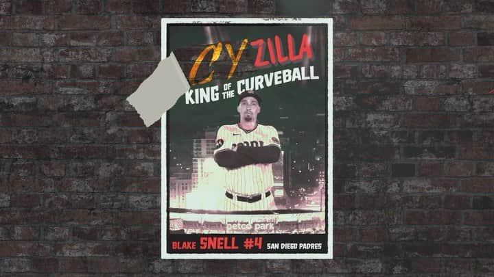 ブレイク・スネルのインスタグラム：「Now Playing: #CyZilla, King of the Curveball 🦖」