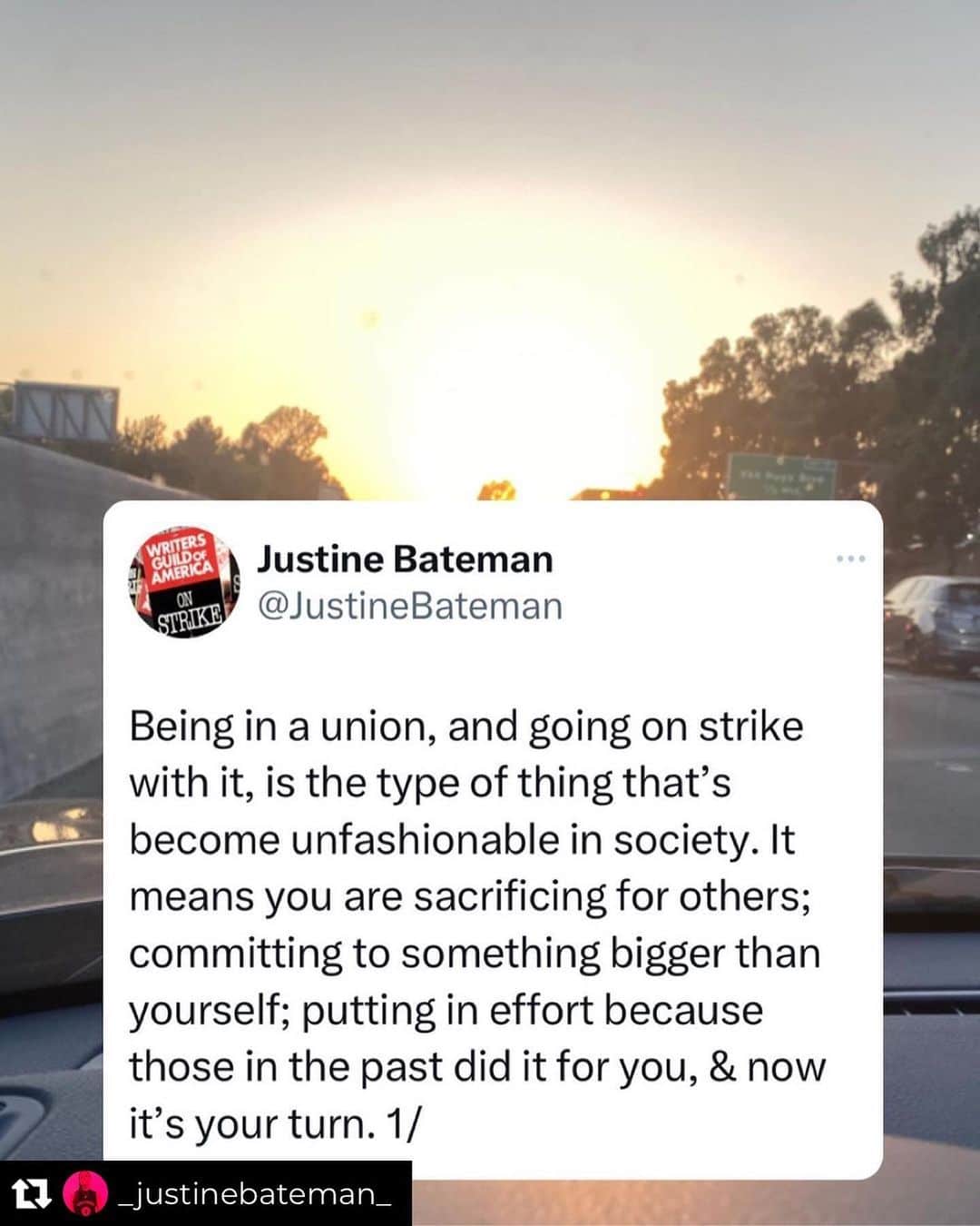 シャロン・ローレンスのインスタグラム：「Amen. And thank you @_justinebateman_  for your constant eloquence and leadership. #unionstrong」