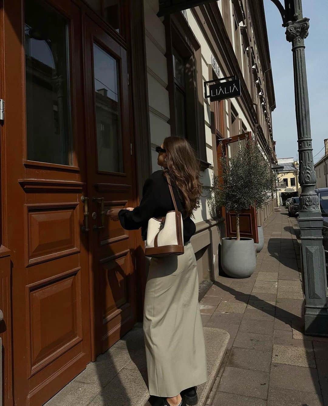 KOOKAI のインスタグラム：「Style Muse @justesoblinskaite seen styling the Berlin Maxi Skirt in brindle •• Available in boutiques and online #kookai」