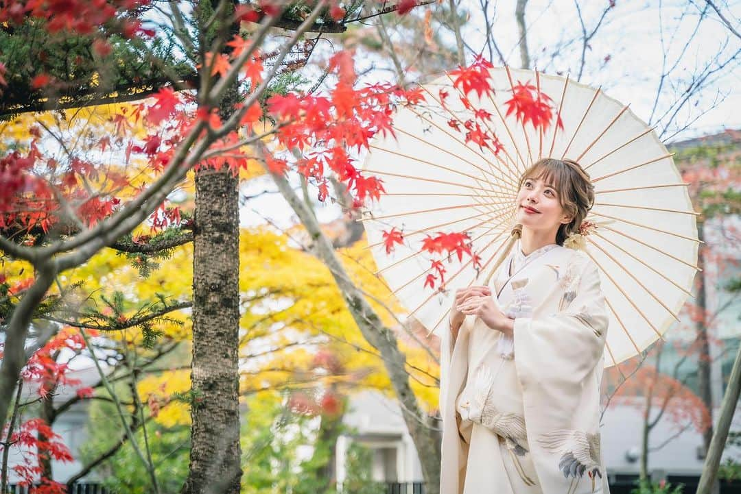 山崎春佳さんのインスタグラム写真 - (山崎春佳Instagram)「🍁🍂  秋ですね〜 夕方からのお散歩が最高に気持ちいい季節☺︎  データは去年 山形のフォトウェディング クラルテ にて モデルさせていただいたもの。 初めて白無垢、色打掛を着て重さにびっくりしたな。 ひぃひぃ言いながら頑張りました。ふふ  でもこんなにも素敵にしてもらえるなら、またぜひ喜んで させていただきたいものです💭✧꙳  #me #tbt #photowedding #白無垢 #色打掛 #色打掛ヘア #和装 #和装前撮り #フォトウェディング #ウェディングフォト #紅葉 #秋 #fall #autumn」9月26日 21時02分 - haruka_yamazaki