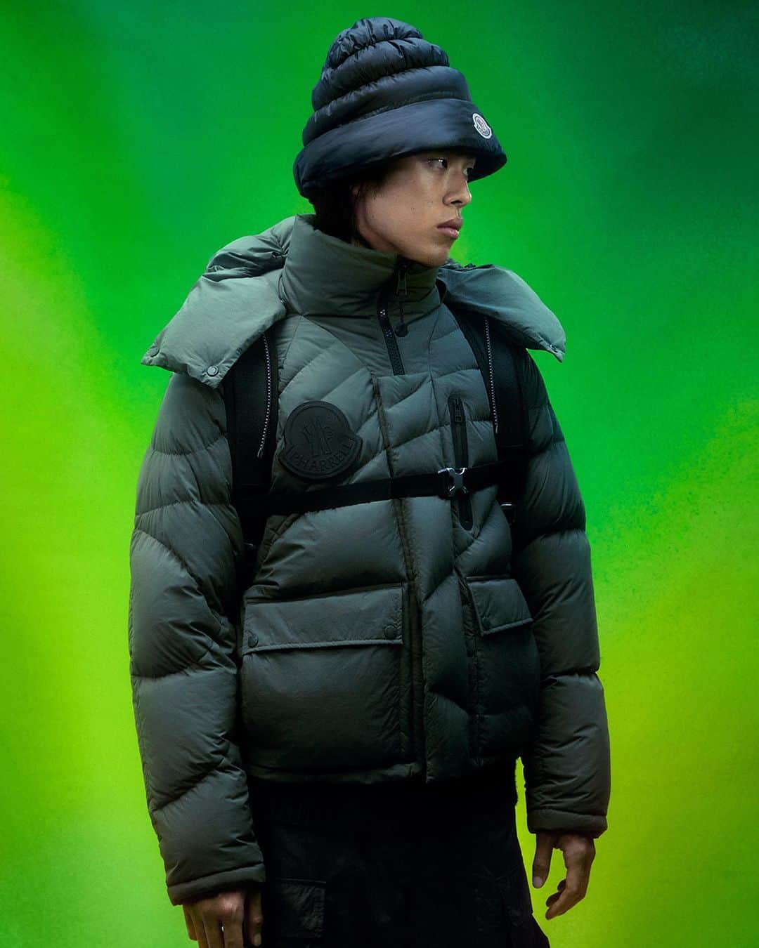 のインスタグラム：「Architectural geometries meet natural forms. Shapes inspired by both the natural world and metropolitan structures take on a woodland palette.   Explore Moncler x Pharrell Williams on moncler.com.   #MONCLERPHARRELLWILLIAMS #MONCLERGENIUS  @pharrell」