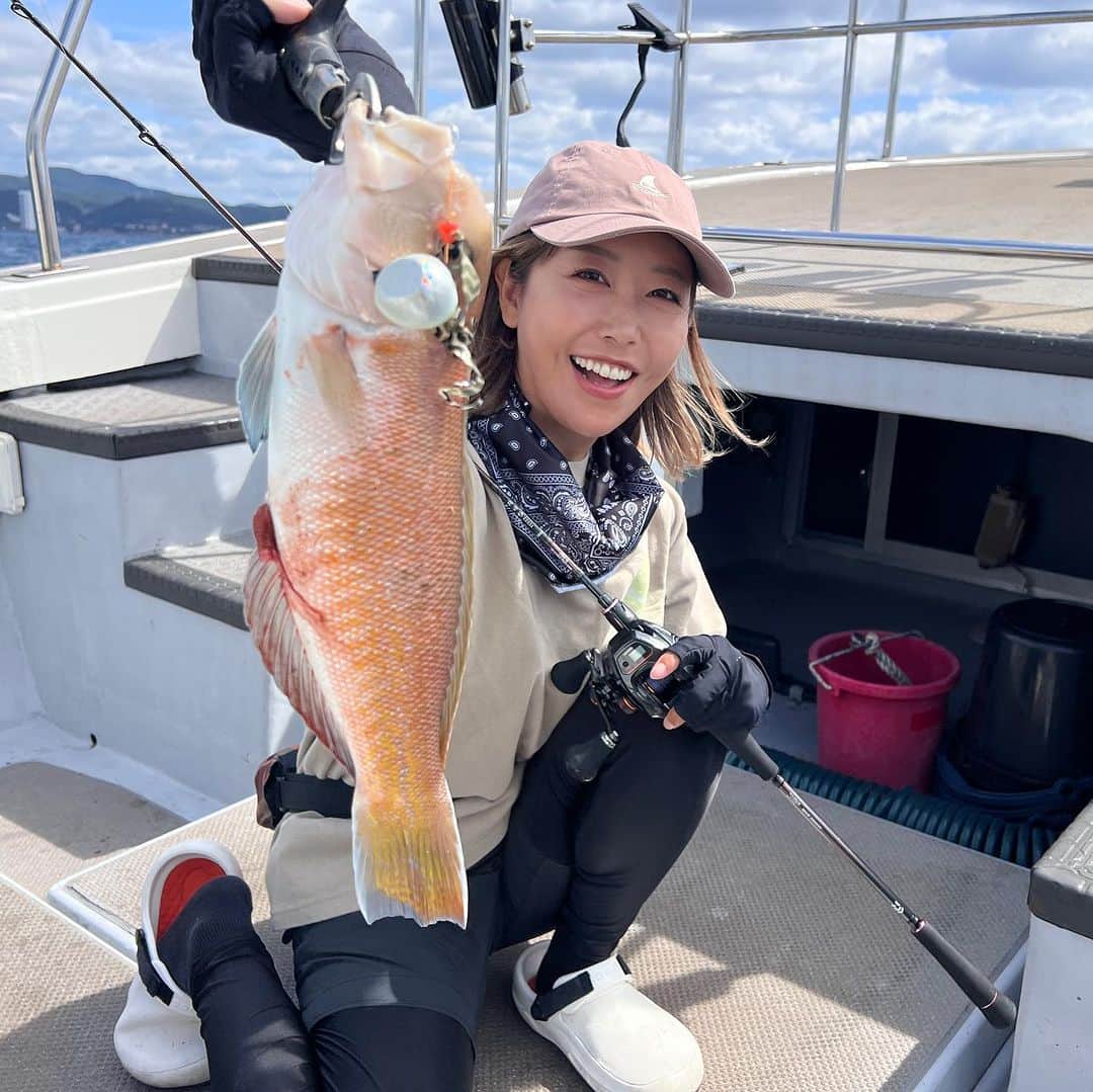 蒼井さやさんのインスタグラム写真 - (蒼井さやInstagram)「昨日は白甘鯛をターゲットに和歌山のブルーピアさん @bluepier_captain にお邪魔してきました😊✨️ たまたま別件で連絡をとってたら「明日空いてる？」ってなって、急遽一緒に釣りに行くことになった @varivas_japan  繋がりで @babababa.fishing  でも仲良くして頂いてる大久保さん @okubokozo  と、いつも通りずっと笑いっぱなしの釣行でした🤣 ・ ・ ・ あの、幻の白甘鯛を釣りに…苦節2年？3年の時を経て今回は私、蒼井さや、やってやりましたよ！！🤣🤣🤣 マジで神がかってた😇✨ タイラバで3本、トドメのジグで(まさかのポイントで)1本釣ることができました😁✨️ ・ ・ ・ 赤甘鯛よりも獰猛な白甘鯛のアタリや引きは、サイズが大きくなればなるほどスリリングかつ気持ちいいくらいにロッドを叩いてくれます😁✨️ 船酔いしたみたいな顔してるけど、めちゃくちゃ美味な白甘鯛ちゃん、やみつきになること間違いなし！ 夕まづめの時間はSLJでマツカサダイやメイチダイ、アカハタやオオモンハタなどいろんな魚も顔を出してくれました☺️ 大久保さんとのいつもやり取り←も大久保さんのYouTubeで近日中に上がるみたいなので是非見てくださいね😁✨️ ちなみに私も一応GoPro回してたので、そのうち動画がどこかでアップされるかも？？ですw 気長に待っててね😁 ・ ・ ・ 【SAYA's TACKLE】 ●タイラバ ロッド▶︎DAIWA 紅牙TYPE-N EX 611MLB THRILL GAME リール▶︎SHIMANO Barchetta 151DHHG ライン▶︎VARIVAS AVANI10×10 MAXPOWER PE0.8号 リーダー▶︎VARIVAS フロロカーボンショックリーダー 16lb タイラバヘッド▶︎レッドスナイパー 160g/120g ネクタイ▶︎SASALABO コブラカーリー 06ゴールドゼブラ/02オレンジゼブラ フック▶︎SASALABO 早替えアシスト シングルフック 喰わせバーブレス 10号 ・ ・ ●SLJ ロッド▶︎BLAUSEA SLJ_MY リール▶︎SHIMANO STELLA C3000MHG ライン▶︎VARIVAS プロトタイプ PE0.6号 リーダー▶︎VARIVAS フロロカーボンショックリーダー16lb ジグ▶︎beat×VARIVAS コラボ ベビージグレイ(サーモンさぁやカラー)75g フック▶︎VARIVAS リトルモンスター 2/0(13mm) ・ ・ ・ 【BLUE PIER】 @bluepier_captain  和歌山県田辺市芳養松原1－35 E-MAIL：info@blue-pier.com 090-6978-2456 ・ ・ ・  #ブルーピア  #bluepier  #白甘鯛  #タイラバ  #アマラバ  #SLJ  #スーパーライトジギング  #釣り  #釣り女子  #Fishing  #fishinglife  #Fishinggirl  #beat  #SASALABO  #sasalaboコブラカーリー」9月26日 17時21分 - saya.aoi