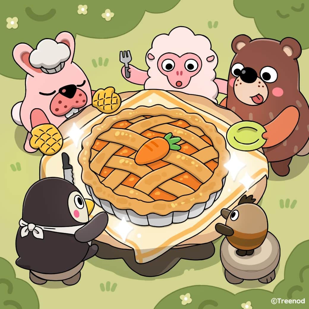 ポコタのインスタグラム：「ジャーン！ポコタ特製の大盛りニンジンパイだぞー！ みんなで分けて食べよう😋  #パイ #料理 #ポコタ #イラスト #イラストレーション #illust #illustration #絵 #落書き #キャラクター  #character #ポコポコ #ポコパン #ポコパンタウン」