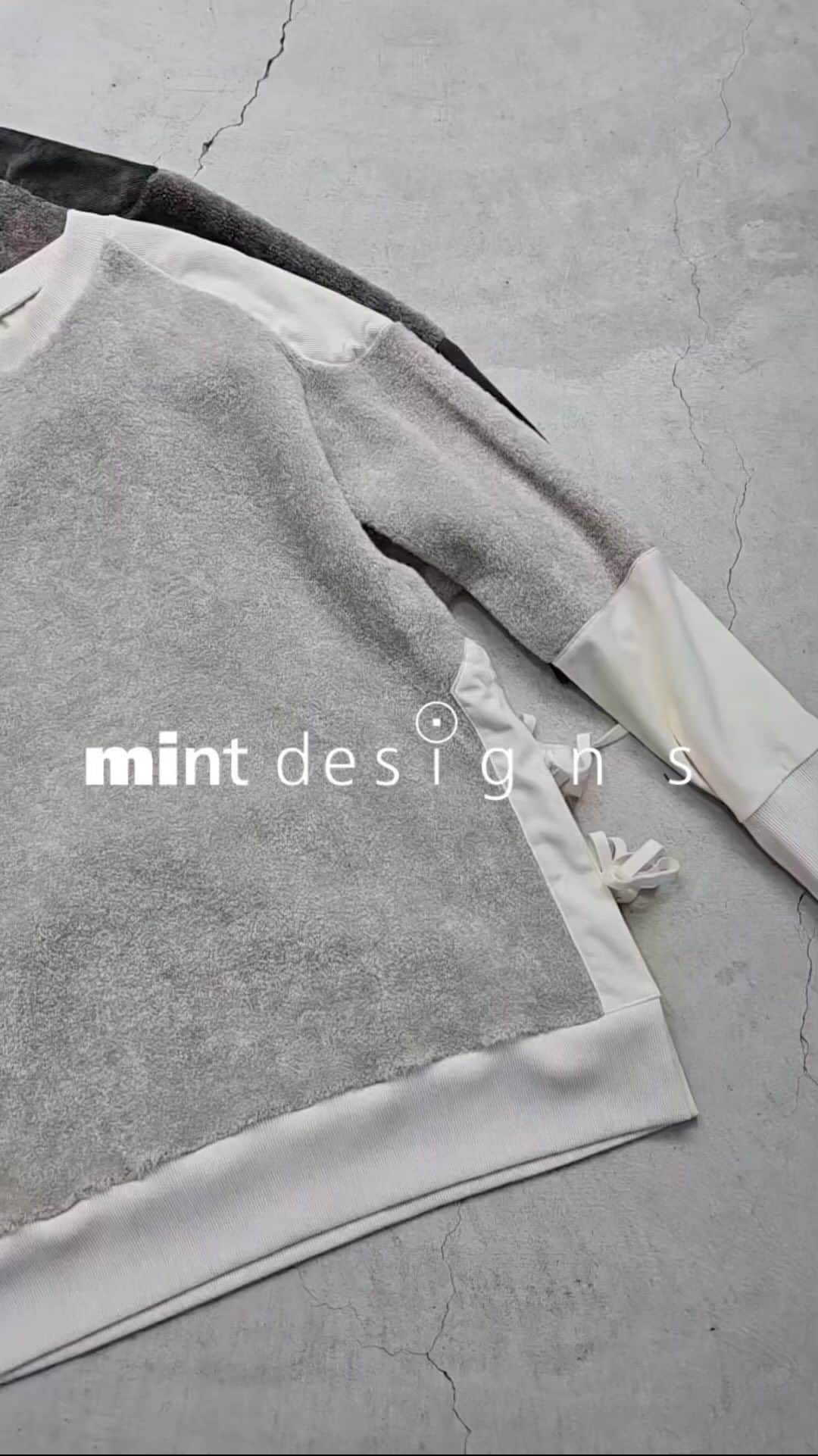 ミントデザインズのインスタグラム：「. -VEROR ITEM-  新作ベロアツイルの生地を使用したスウェットとパンツが入荷しました。 マットで重厚感のある光沢のベロアを取り入れることで、ぐっと秋らしいスタイリングが楽しめます。 柔らかい雰囲気で、上下のセットアップもおすすめです♪  ■POODLE SWEAT ■OVAL PANTS  #mintdesigns #ミントデザインズ #2023aw」