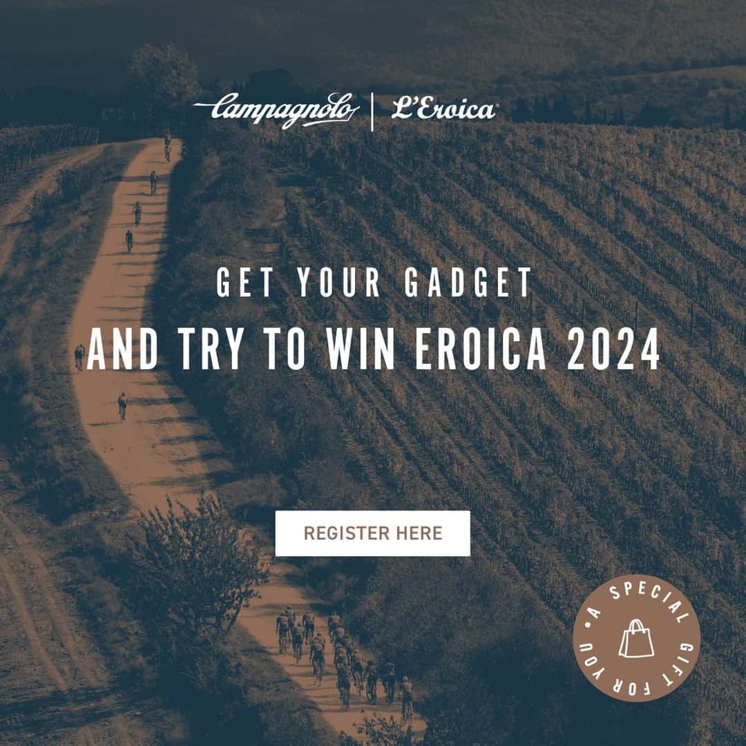 カンパニョーロのインスタグラム：「This is your chance to win an entry to L'Eroica 2024.  Visit the Campagnolo booth at Gaiole from 29 September to 1 October and you could win a special gift. Visit the link in our bio to register and find out more!  #Campagnolo #LEroica @eroica.cc」
