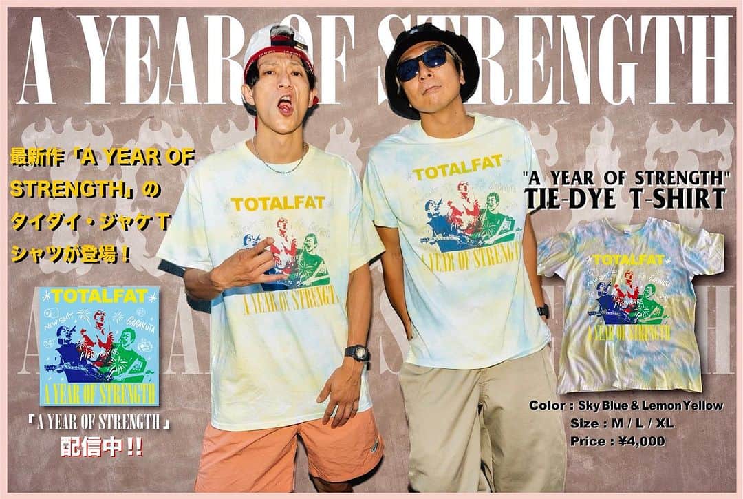 TOTALFATのインスタグラム：「10/1 大阪2nd Line ワンマンツアーより新作のTシャツ発売します！  タイダイTシャツ、そしてNEW SHIT Tシャツです！  会場にてチェックしてください！！  東京、大阪はチケットも若干あります。よろしくお願いします🔥  TOTALFATワンマンツアー “A YEAR OF STRENGTH”  10/1(日) 大阪LIVE SQUARE 2nd LINE 10/27(金) 名古屋 HUCK FINN 12/2(土) 新宿ACB HALL」