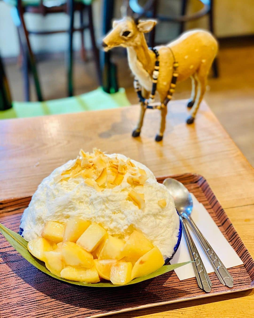 前川由希子さんのインスタグラム写真 - (前川由希子Instagram)「感動的に美味しかった🍧  タイ料理屋さんのかき氷⁈ と思ったけど、絶品で🥹  迷いながら選んだのは、 🍧生もも・杏仁 🍧マンゴー・パンダンリーフ  生もも×杏仁×ココナッツって、 こんなに美味しいの⁈と驚愕。 パンダンリーフはハーブらしいけど、 ちょっと緑がかったカスタードがまろやか〜。 まるでケーキのようなかき氷で、 かなりの大きさだけど、あっという間に完食。  かき氷の概念変わった！ 遠いけど、また行きたいっっ！  @rahotsu  #ラホツ  #rahotsu  #rahotsuのかき氷  #かき氷 #カキ氷  #タイのかき氷  #奈良グルメ  #奈良かき氷  #出張グルメ」9月26日 20時08分 - maekawa.yukiko