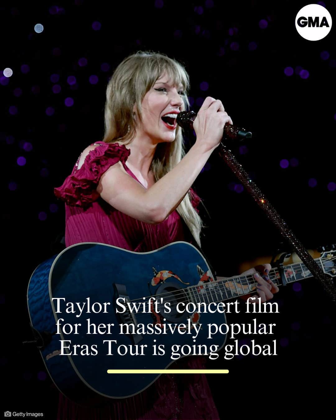 Good Morning Americaのインスタグラム：「It's a great day to be a #Swiftie!  @taylorswift's concert film for her massively popular #ErasTour is expanding beyond the United States and is now expected to be available in more than 100 countries. 🌎 MORE details at our link in bio.」