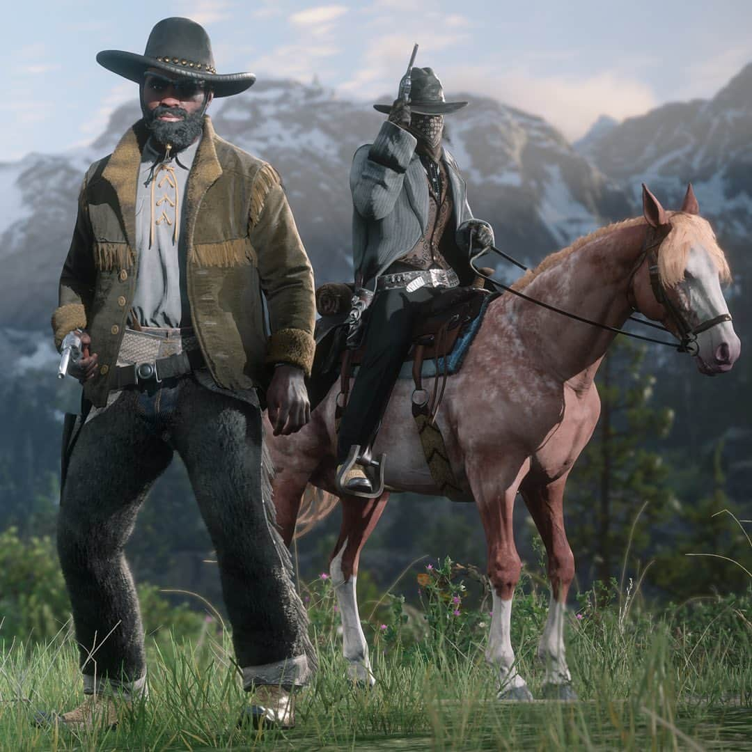 ロックスター・ゲームズのインスタグラム：「Enjoy 2X RDO$ and XP on all Red Dead Online Bounties, and special bonuses on Bounty Hunter Free Roam Events including 3X RDO$ and XP in the Day of Reckoning and Manhunt.  Plus, assemble a free community inspired outfit and more through October 2. For more info, check out our most recent Rockstar Newswire post on Red Dead Online (link in bio).」