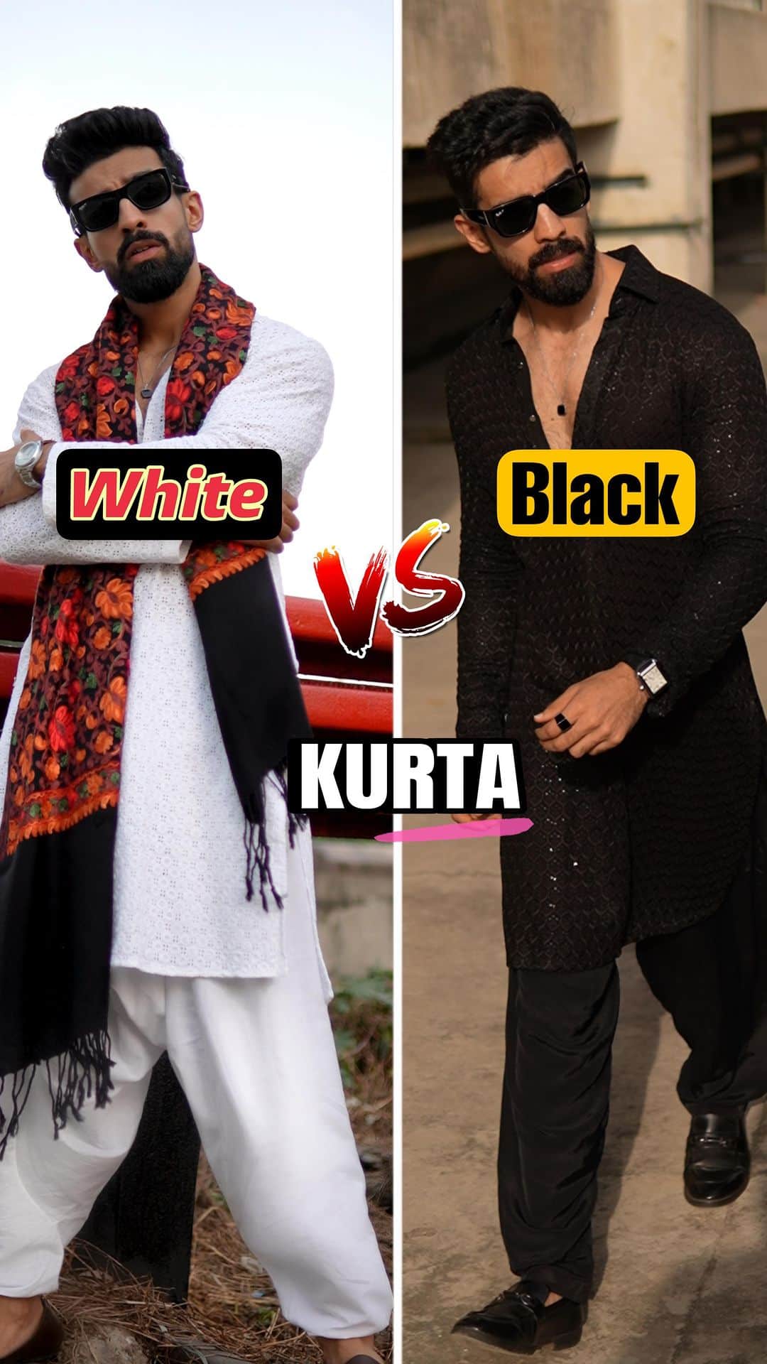 Karron S Dhinggraのインスタグラム：「Black Vs White Kurta : 1 Kurta 7 Styles✨ Save & Share this reel so that you can wear your one old Kurta at 7 different occassions📱 . . . #TheFormalEdit #Kurta」