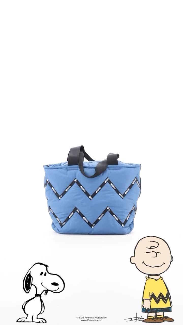 スヌーピーのインスタグラム：「Discover the Zig-Zag Puffy Tote from the exclusive Peanuts x LeSportsac collection! Bounce your way over to our website to shop now!」