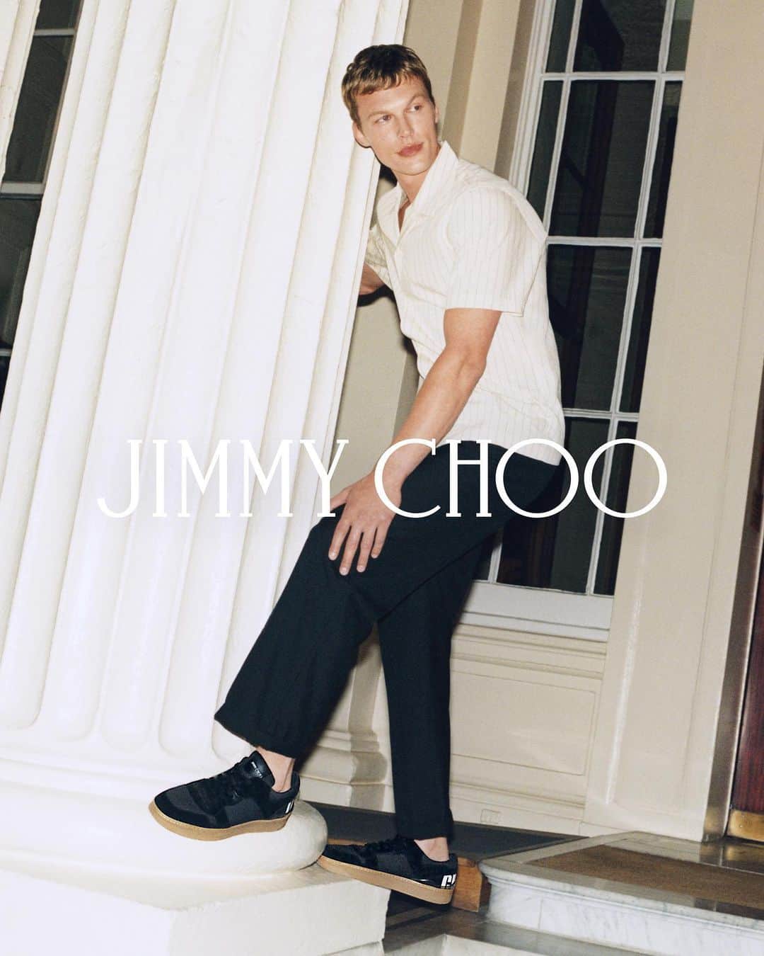 Jimmy Chooのインスタグラム：「Finished with stacked soles and graphic detailing, the Florent trainer is elevated by luxe details. #JimmyChoo」