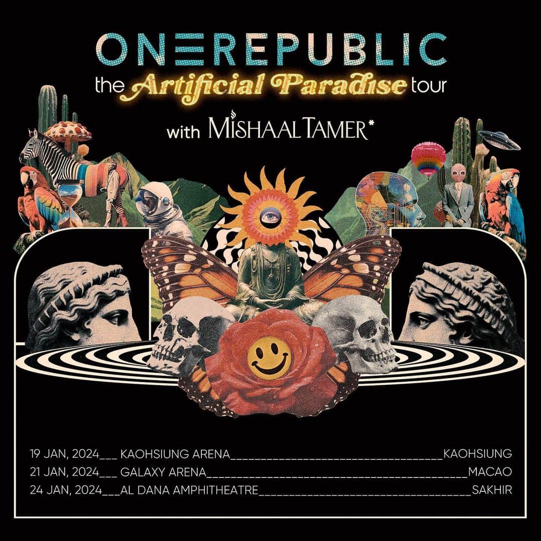 OneRepublicのインスタグラム：「2024 is just around the corner! 👀 Catch us on the Artificial Paradise tour with @mishaaltamer next year with new dates just being added! 🌺 onerepublic.com/tour」