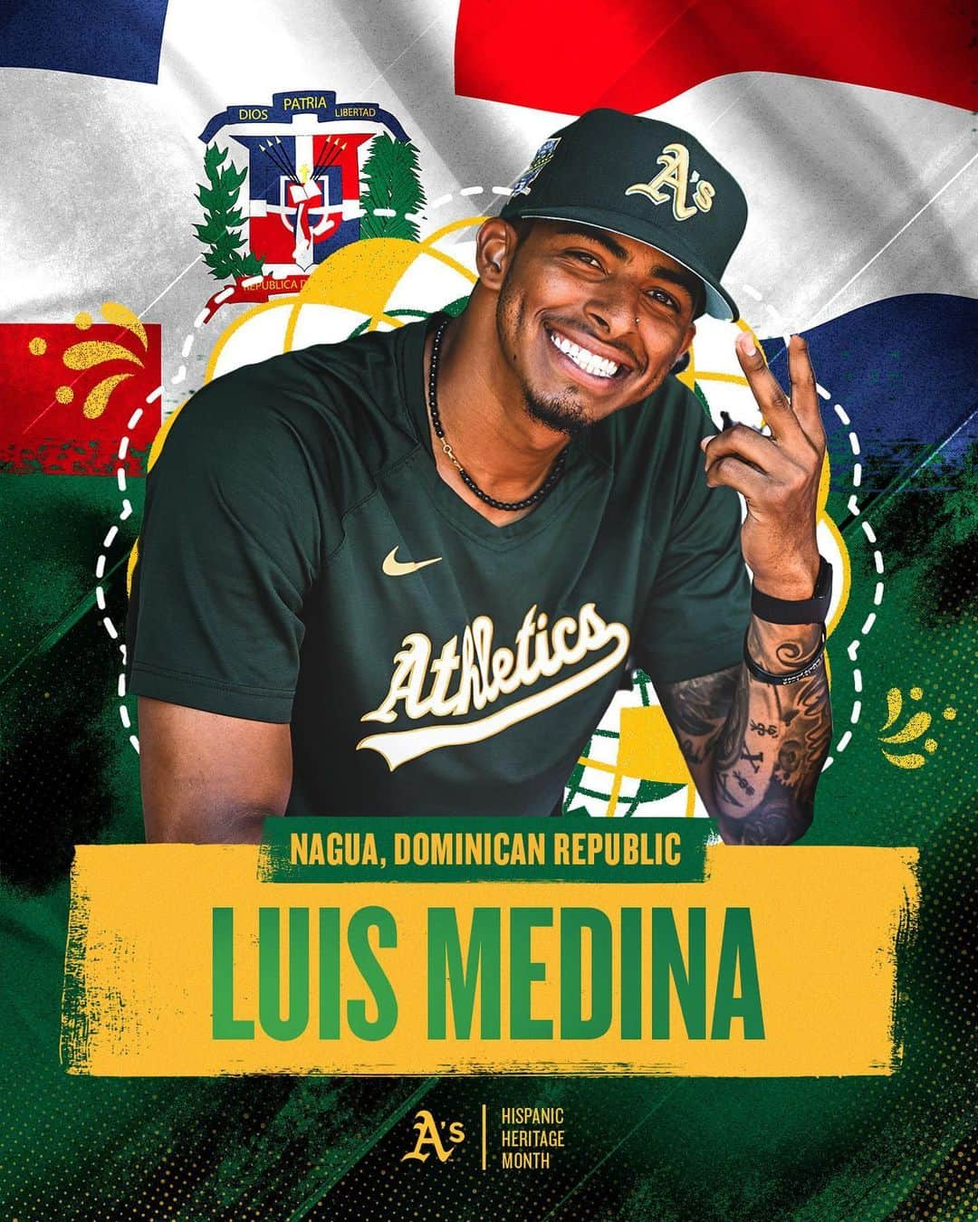 オークランド・アスレチックスのインスタグラム：「Luis Medina represents Nagua, Dominican Republic! 🇩🇴」