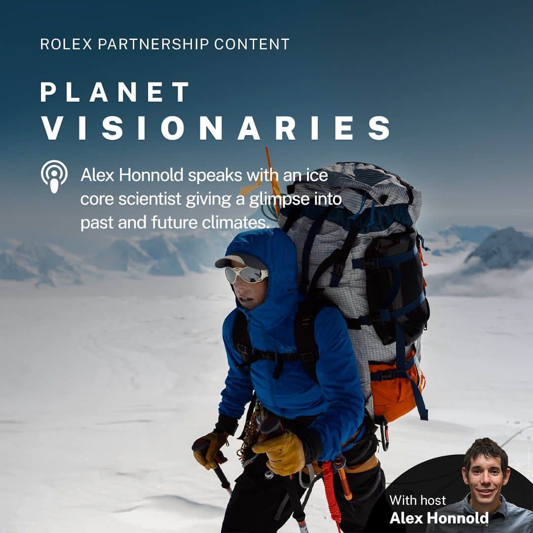 アレックス・オノルドのインスタグラム：「The latest episode of Planet Visionaries is now live! I got to chat with Alison Criscitiello, an ice-core scientist and mountaineer who is breaking records at the top of Mount Logan. Click the link in my bio to listen now. #RolexPartnershipContent @rolex #PerpetualPlanet」