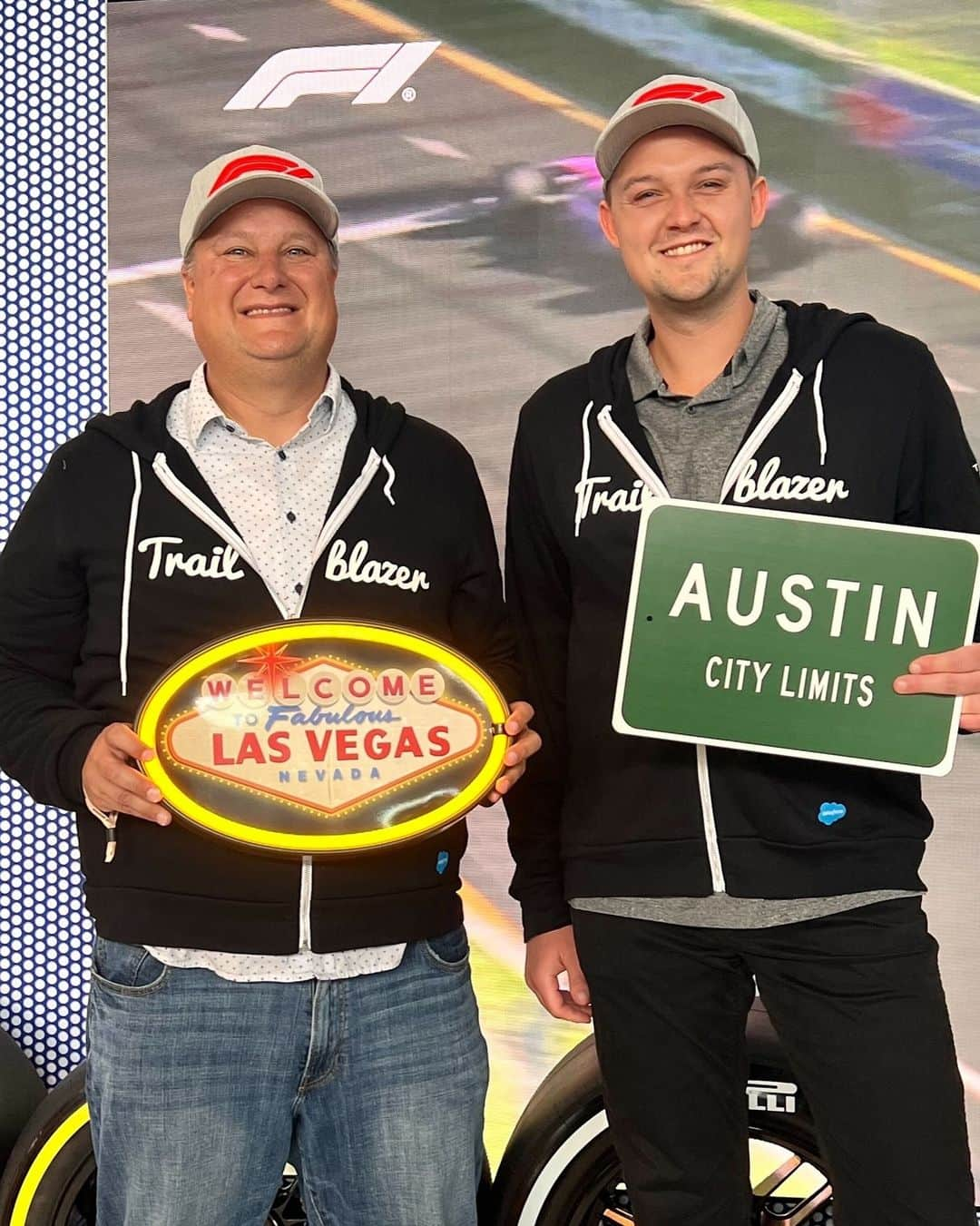 Salesforce のインスタグラム：「Congratulations to the winners of our #Customer360 @F1 Grand Prix™ Experience sweepstakes!   🏆 @TadKolke from @NorthwesternU — keep that lucky streak going at the #LasVegasGP!  🏆 Giddy up, @BigCountryMJ11 from @Andersen_Windows. We'll see you at the #AustinGP! 🤠」