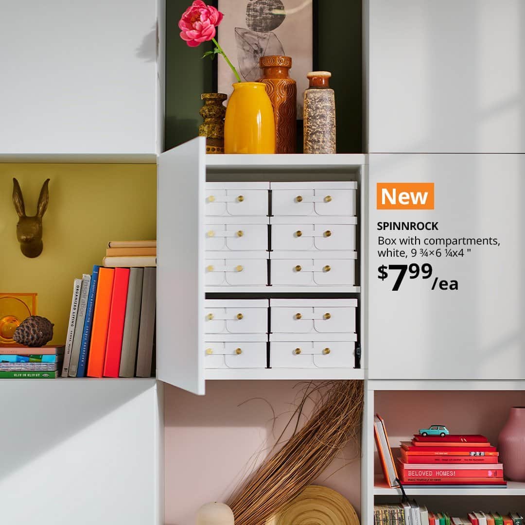 IKEA USAのインスタグラム：「Give clutter a new home! Get organized with storage that fits every space, like decorative shelves or storage solutions that double as side tables! Your space never looked so good. Learn more at the link in bio.」