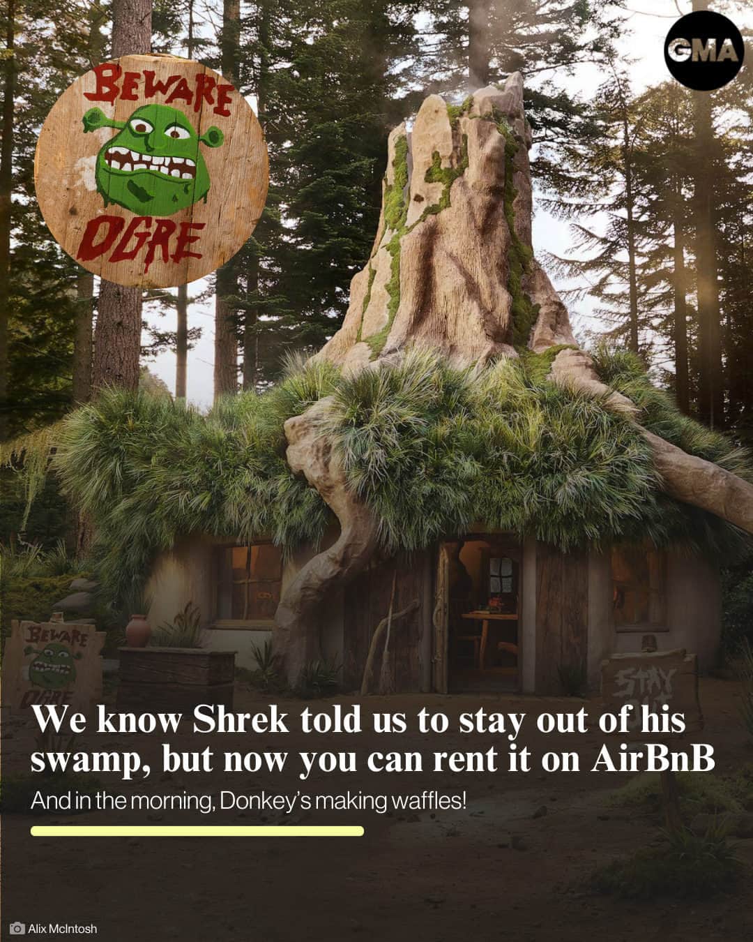 Good Morning Americaのインスタグラム：「Step aside Barbie, there's a new kind of dream house coming to #Airbnb this fall in the Scottish Highlands that will make Malibu beachgoers green with envy: Shrek's Swamp. 💚 See the photos at our link in bio.」