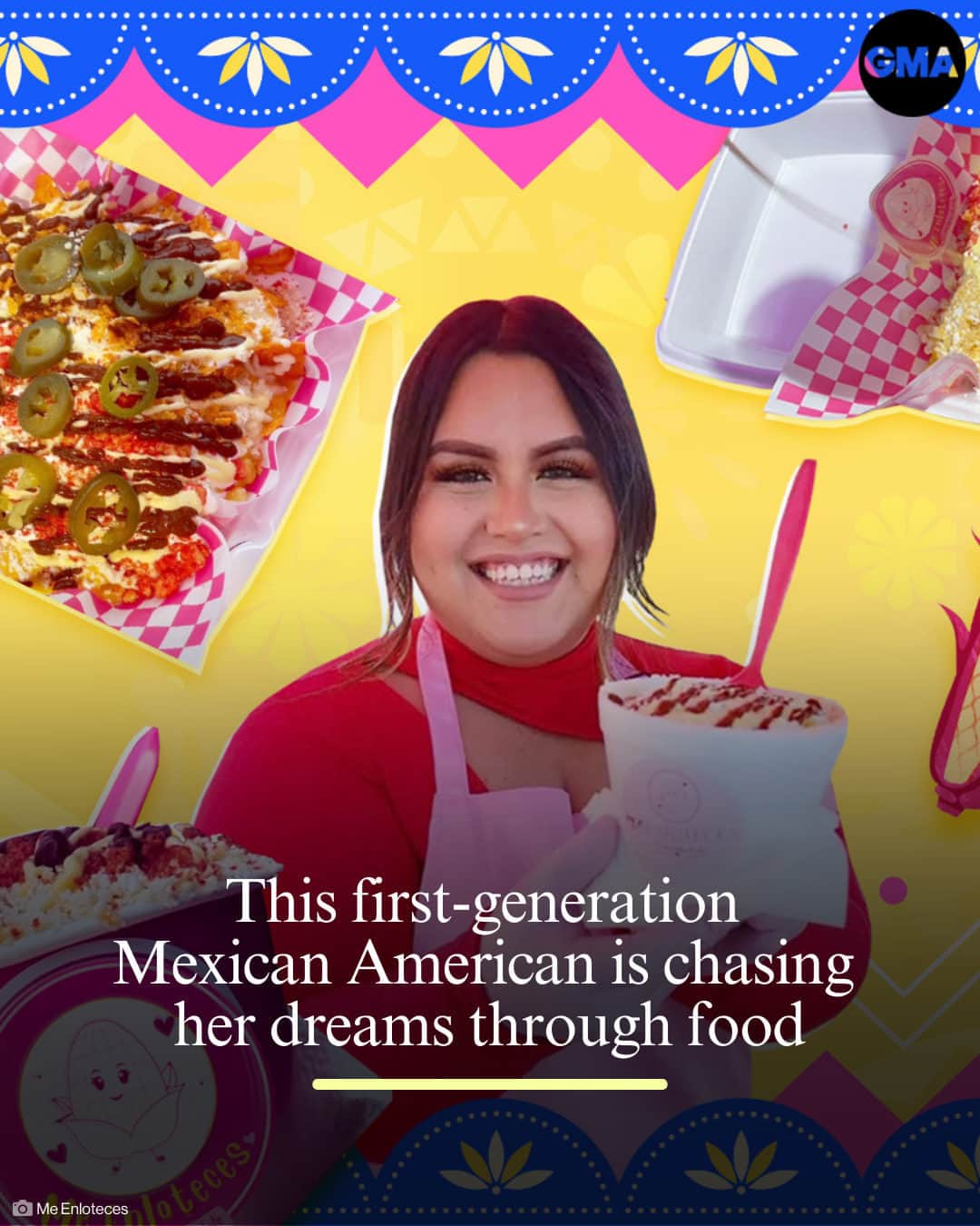 Good Morning Americaのインスタグラム：「Almost a year into running the vibrant pink, picture-perfect elote pop-up, Aidee Del Villar has a message for female entrepreneurs, Hispanic or otherwise: "Fight for your dreams." 💗  See more from @me_enloteces_ at our link in bio.」