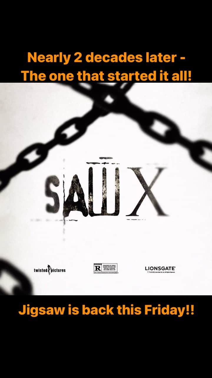 ジェームズ・ワンのインスタグラム：「If you had told me in 2003 that this little poppet would eventually reach X, I would think you were crazy!! But here we are.  CONGRATS and GOOD LUCK to everyone involved in keeping the SAW spirit alive!」