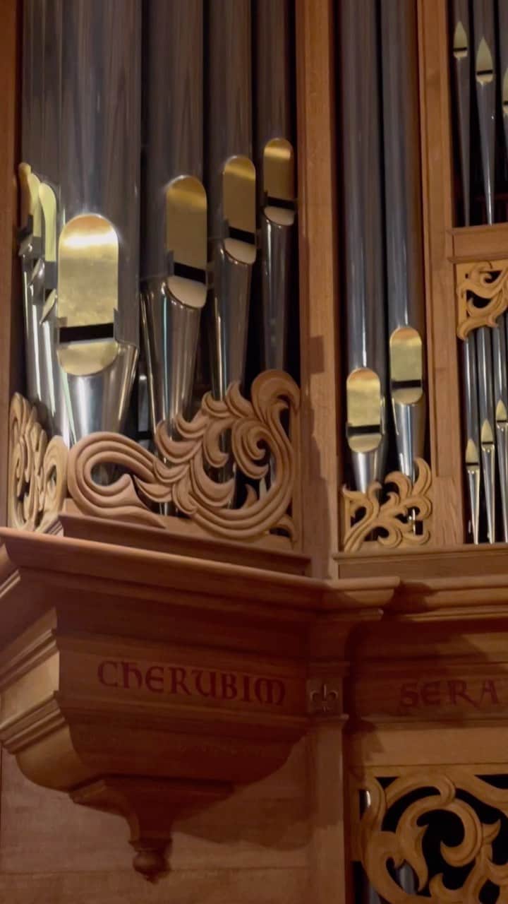 ギーザ・ラガースのインスタグラム：「Something so personal to me; I was lucky enough to be able to visit this church in Portland, Oregon that houses one of the many organs my father helped build (he also was on the team that built the organ in The Walt Disney Hall in LA). I grew up witnessing my father build parts of these out of his workshop in our childhood home, so being able to witness one of his pieces in action is truly something special. 🥹🥰🥲」