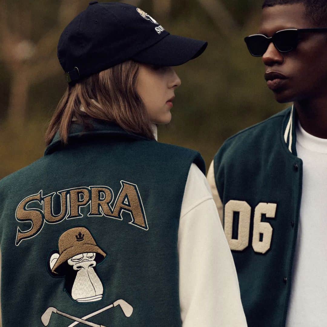 スープラのインスタグラム：「Introducing the 23FW SUPRA BAYC collection that will create a witty golf lifestyle. Discover more via the link in bio.」