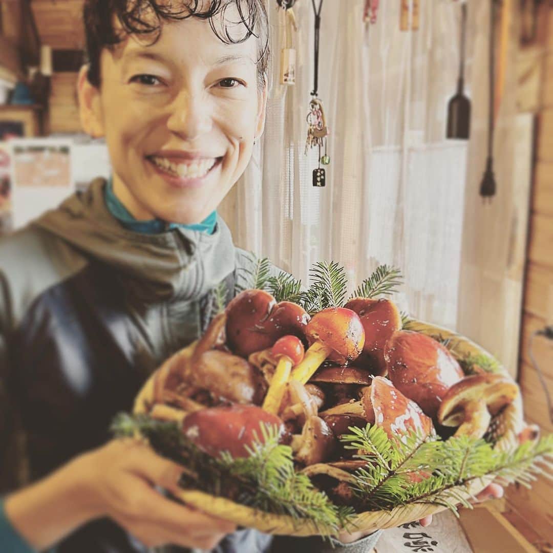 KIKIのインスタグラム：「きのこ狩りをしに山へ🍄  天然松茸目当てと聞いて 即答で行く行く！と答えたのだけれど そう簡単にいくわけはなく😭 とはいえ 雨降りにもかかわらず 食べられるきのこがたくさん採れて きのこ尽くしのご馳走をたんまりいただいてきました 案内してくださった小屋のご夫婦にも感謝🙏✨（留守番してくれていた家族もありがとう）  なにより ガイドの川名さん 轟さん 長年の山の友人たち 会いたかった初めましての方と ゆっくり時間を過ごすことができてうれしい楽しい時間だった☺️ 松茸（採れなかったけど）に合わせて持ってきてくれた貴重なワインもご馳走さまでした  ところで きのこの分別はやっぱり難しい きのこ狩りは精通している人に何度か連れていってもらっているけれど 場所や時季で採れるきのこも変わってくるし でも今回 タマゴダケ（美味しい） ベニテングダケ（絶対に食べちゃダメ） ハナイグチ（美味しい） この違いはバッチリ覚えた と思う それでもやっぱりきのこ狩りは詳しい人との時だけにしよう」