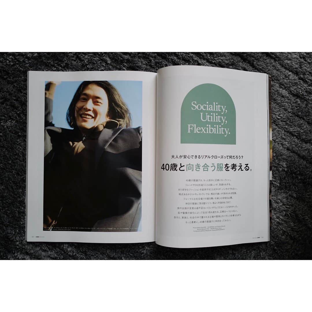 池上幸平のインスタグラム：「Sociality, Utility, Flexibility. 40歳と向き合う服を考える。#uomomagazine November 2023  Photo: Keita Goto Hair&Make-up: Yosuke Akizuki Stylist: Masashi Sho Composition & Text: Masayuki Ozawa」