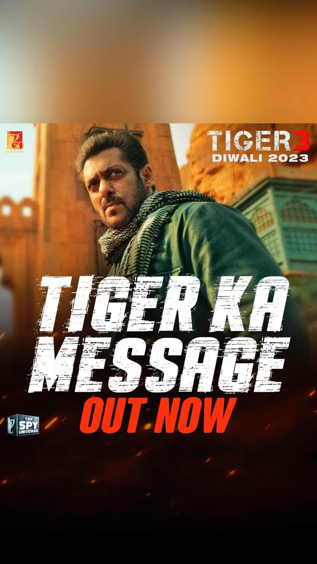 サルマン・カーンのインスタグラム：「जब तक टाइगर मरा नहीं, तब तक टाइगर हारा नहीं #TigerKaMessage  #Tiger3 arriving in cinemas this Diwali. Releasing in Hindi, Tamil & Telugu.   @katrinakaif | #ManeeshSharma | @yrf | #YRF50 | #YRFSpyUniverse」