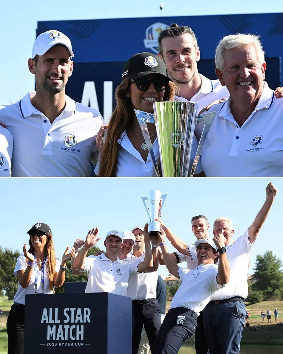 ノバク・ジョコビッチのインスタグラム：「Novak Djokovic x Gareth Bale = 𝙙𝙧𝙚𝙖𝙢 𝙩𝙚𝙖𝙢 🏆🏌️‍♀️  The two superstars led Team Monty to victory at the Ryder Cup All-Stars Match 🤩  #rydercup #rydercup2023 #novakdjokovic #golf」