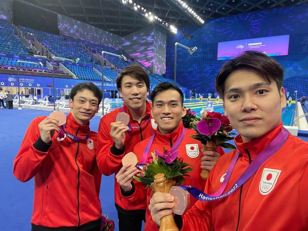 中村克のインスタグラム：「アジア大会 4×100mメドレーリレー🥉  明日は4×100mフリーリレー🔥」