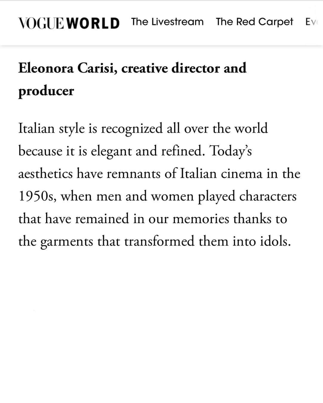 エレオノーラ・カリシさんのインスタグラム写真 - (エレオノーラ・カリシInstagram)「Oh Hy! Vogue recognizes my Italian style and here a small interview about the influences that have established my strong relationship with Italian culture and 'aesthetics.  Thanks @voguemagazine  & @chrisjallaire」9月27日 17時59分 - eleonoracarisi