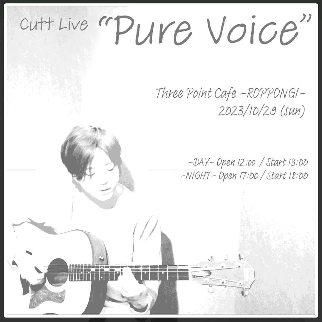 CUTTのインスタグラム：「2023/10/29  CUTT生声ライブ”Pure Voice” 待望の東京公演が決定!!  六本木スリーポイントカフェにて 昼夜2公演で開催します!  チケットは9/29 21時より発売!  詳しくはこちらのリンクをご参照ください↓  https://tiget.net/events/273331」