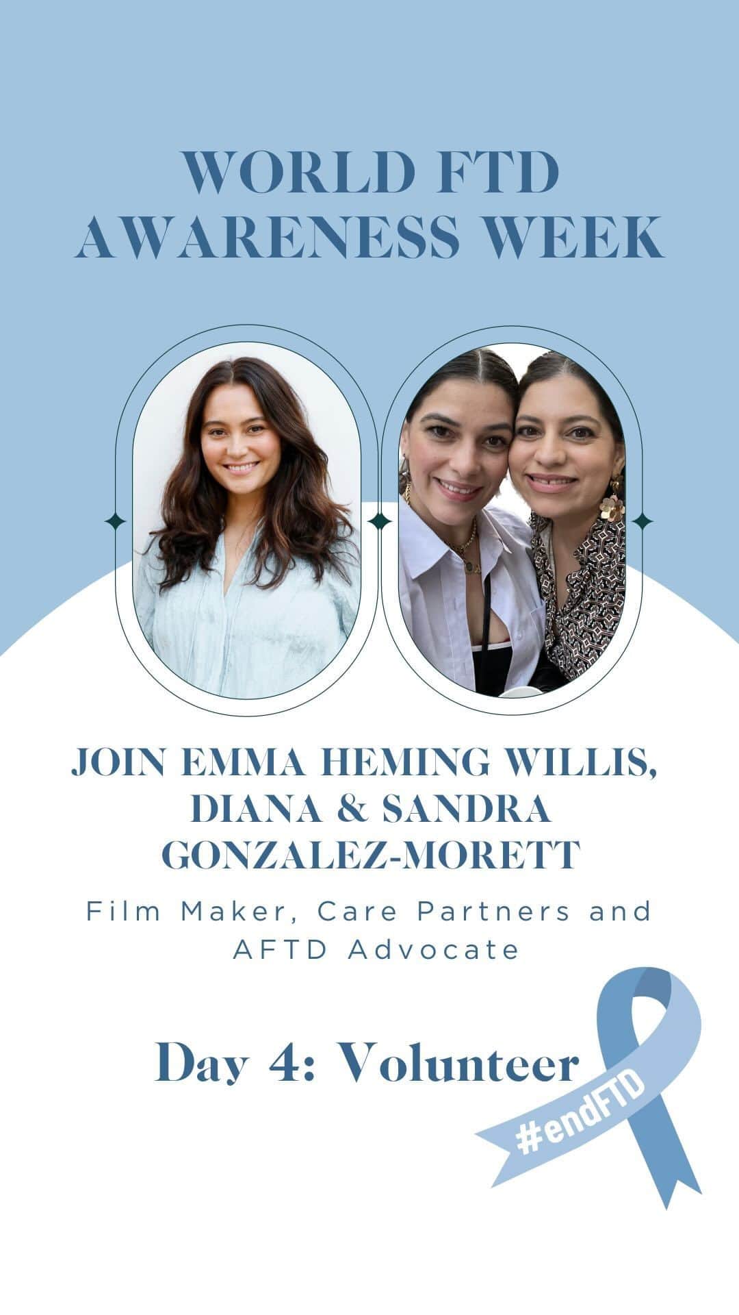 エマ・ヘミングのインスタグラム：「The theme for today focuses on volunteering, on ways you can take action by working with a FTD or dementia-focused organization in your part of the world. If you can’t find one near you, it can also be effective to take a simple action on your own to raise awareness of this disease.  Diana and Sandra Gonzalez-Morett are sisters who are doing so much, each in different ways. Together, they are taking action, getting the FTD story out there while making a difference in the lives of others impacted by this devastating form of dementia. Head to my link in my bio to hear @dianalaurengm and @sandygomo story.  @pedacitodecarnefilm @theaftd   #worldftdawarenessweek #frontotemporaldementia #icareaboutftd #wecareaboutftd #endftd」
