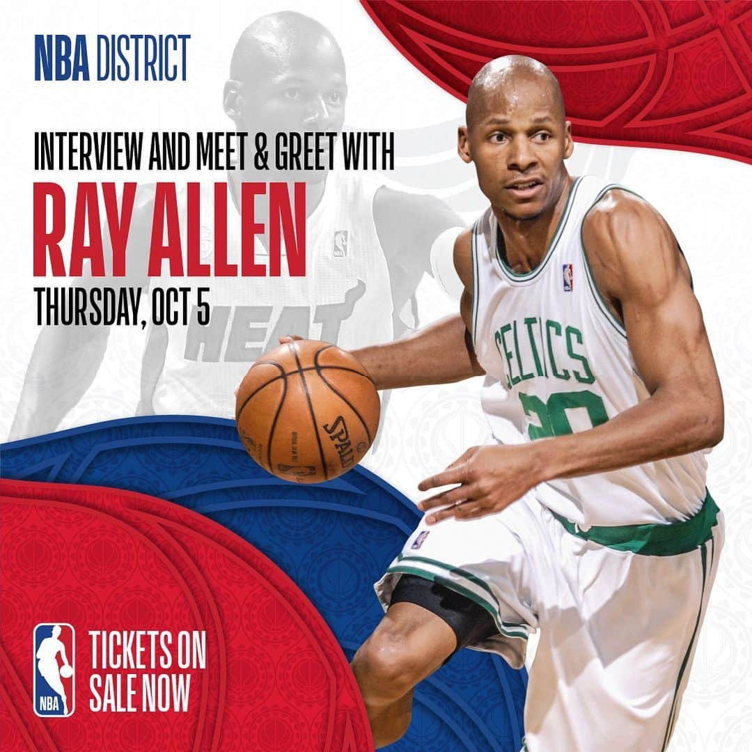 レイ・アレンのインスタグラム：「⭐ x2 NBA champion  ⭐ x10 NBA All-Star  ⭐ 2nd Most Three-Pointers in NBA History ⭐ NBA 75th Anniversary Team ⭐ Hall of Fame Enshrinement  Meet the legendary Ray Allen at NBA District in Abu Dhabi next week! 👀 Get your tickets NOW at the link in our bio!  #NBAinAbuDhabi   ⭐ مرتان بطل NBA  ⭐ 10 مشاركات أول ستارز ⭐ ثاني أكثر اللاعبين تسجيلاً للثلاثيات في تاريخ NBA ⭐ فريق احتفالية 75 عاماً ⭐ عضو قاعة المشاهير  لا تفوتوا فرصة مقابلة الأسطورة راي ألين في منطقة إن بي إيه في أبوظبي الأسبوع المقبل! احجز تذكرتك من الرابط في البايو!」