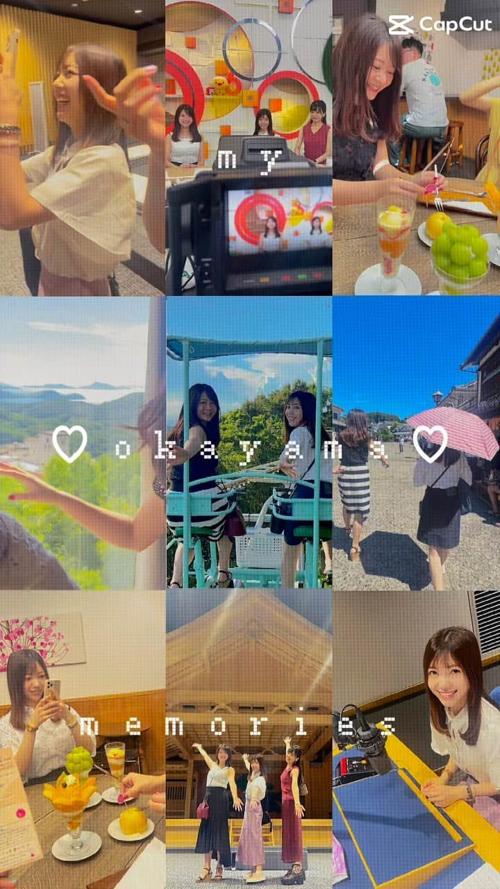 川又智菜美のインスタグラム：「女子アナ同期3人の岡山旅♡ ⁡ まとめてみたよ！！ めちゃめちゃ楽しかったなぁ☺️ ⁡ ▶︎古巣の山陽放送新社屋＆旧社屋見学 ▶︎岡山グルメ ▶︎鷲羽山ハイランド などなど堪能しました😍 ⁡ 鷲羽山ハイランドは面白すぎたので また投稿したいなって思ってます🤣 ⁡ それにしても3人で撮った写真だいたい 横画面で撮っててリールだと切れちゃって悔しい😭😭😭 良い写真いっぱいなのに〜🥲 ⁡ #岡山旅行 #岡山 #岡山グルメ #岡山観光 #観光 ⁡ #アナウンサー #フリーアナウンサー #女子アナ #女子会 #女子旅 #ぶどう狩り #ぶどう #鷲羽山ハイランド #パフェ #フルーツパフェ #rsk #山陽放送 #japan #sightseeing #trip」