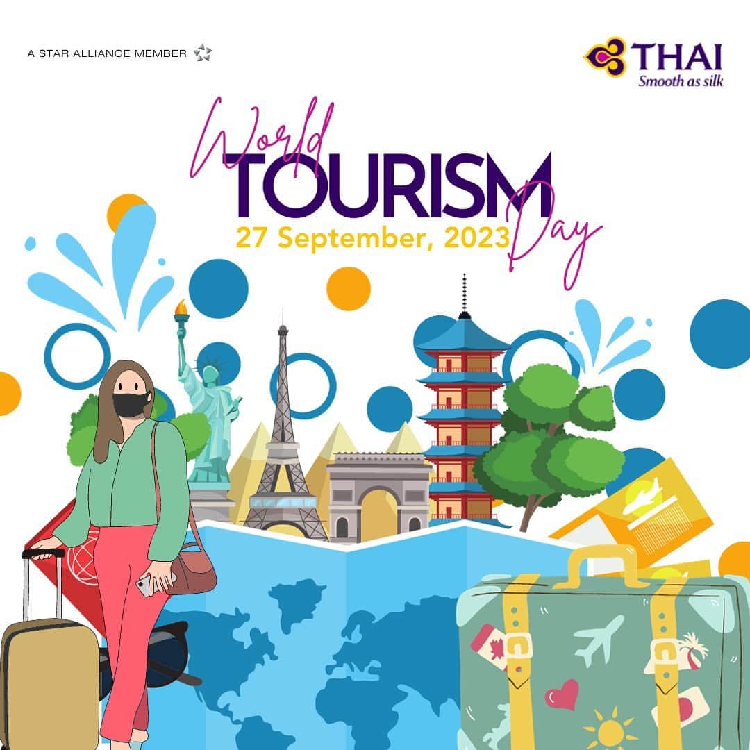 タイ航空のインスタグラム：「🌍✈️ Happy World Tourism Day!   Traveling is our passion, and we're here to make your dreams take flight. Explore the world with Thai Airways and create unforgettable memories. 🌏❤️   #thaiairways #smoothassilk #WorldTourismDay #TravelWithThaiAirways」