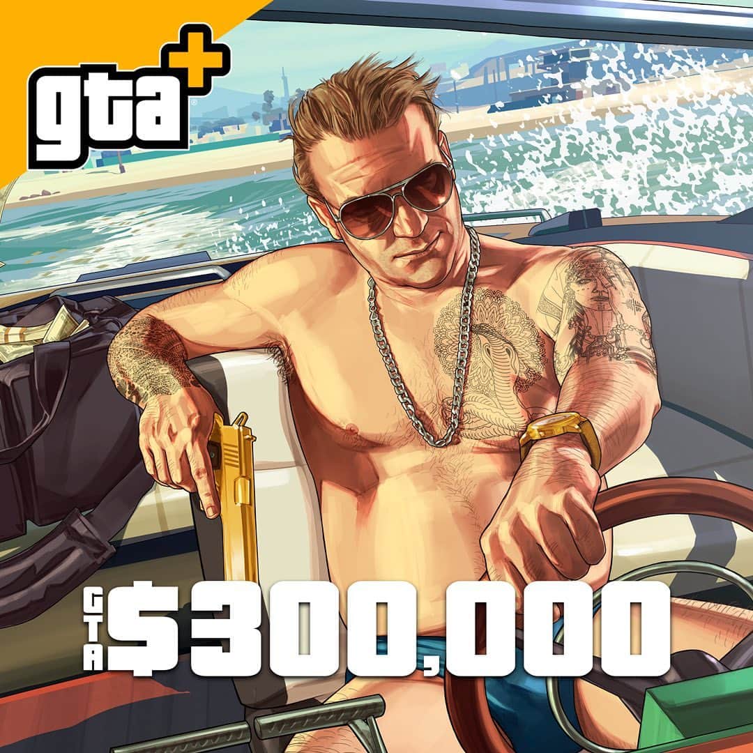 ロックスター・ゲームズのインスタグラム：「GTA$300,000 bonus for GTA+ Members  Claim this one-time GTA$300,000 bonus on top of regular GTA+ benefits, which includes 30% off all boats at DockTease, now through October 9.  Visit rockstargames.com/gta-plus to sign in and claim now.」