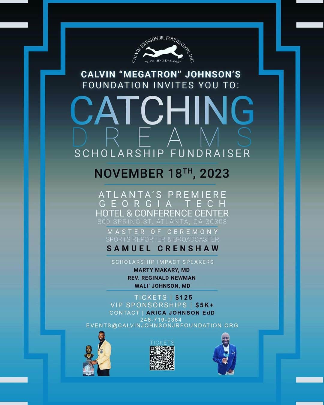 カルビン・ジョンソンのインスタグラム：「Join me November 18th for “Catching Dreams Scholarship Fundraiser” with impact speakers Marty Makary, MD, Rev. Reginald Newman Wali’ Johnson, MD and Master of Ceremony Samuel Crenshaw. For further information please email events@calvinjohnsonjrfoundation.org.  . . . . #CalvinJohnsonJrFoundation #catchingdreams #Scholarship #Foundation #Community」