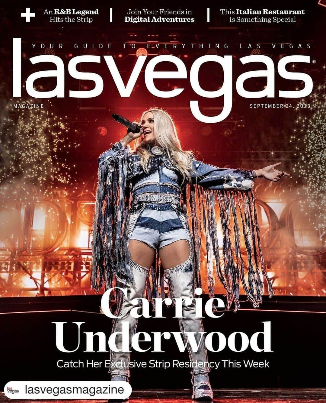 キャリー・アンダーウッドのインスタグラム：「Repost @lasvegasmagazine ・・・ On this week's cover: Carrie Underwood returns to exclusive Las Vegas residency. Link in bio.⁠ 📸: @jeffjohnsonimages  #lasvegasmagazine #vegasentertainment #vegasstrip #lasvegasstrip #vegaslife #vegasvacation #vivalasvegas」