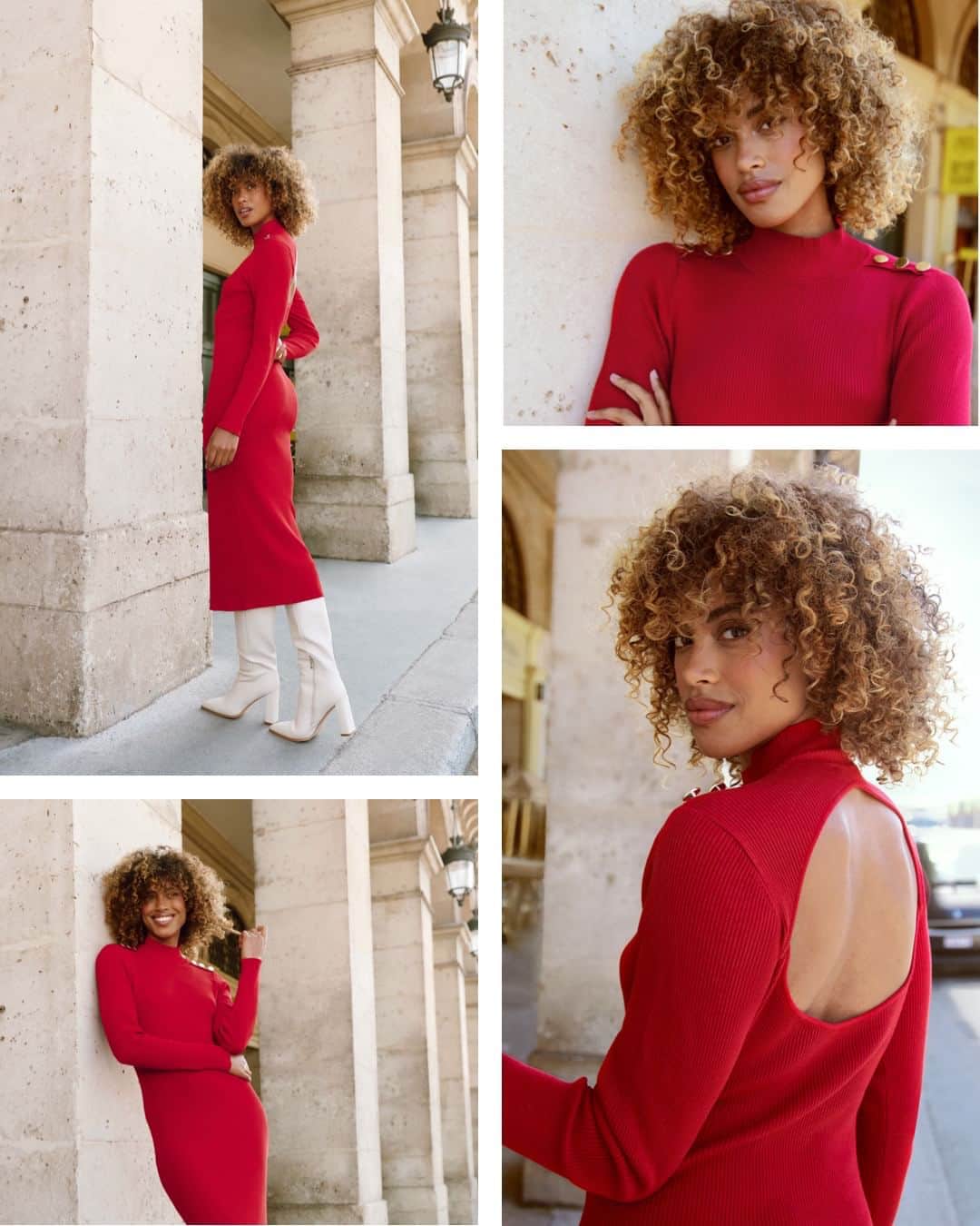 のインスタグラム：「Crush pour cette jolie robe pull longue au rouge flamboyant et au dos ouvert. Quelle note pour ce look chic et glamour ?   #MorganDeToi #NouvelleCollection #NewCo #MorganTeam」