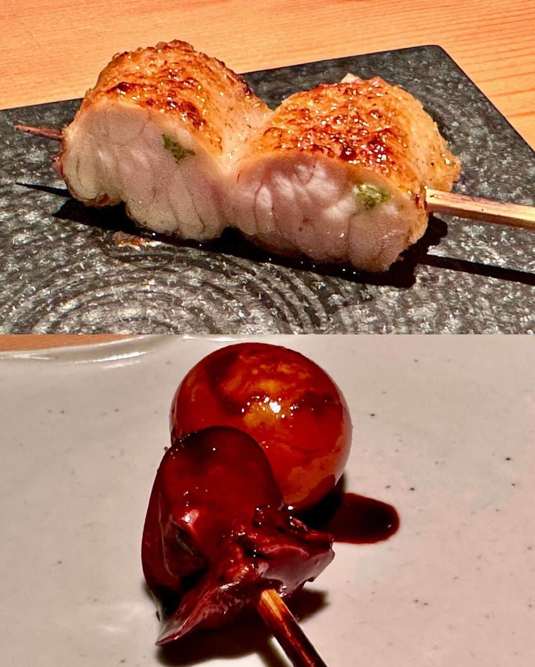 秋山具義さんのインスタグラム写真 - (秋山具義Instagram)「神楽坂『焼鳥 茜』。 ⁡ 林裕太大将の焼鳥とお料理の大ファンで、今日も全てが最高に美味しかった！ へべすが入った手羽先、素晴らしかった！ わさびにグリーンレモンピールが爽やかで美味しくて、わさびの新たな可能性を感じました！ 鹿児島出身の茜さんのさつま揚げも大好きすぎです！ 炭火が香ばしい、飲める親子丼、大オススメです！ ⁡ ⁡ 【お料理と〆】 ささみの湯引き 柿と春菊の白和え 胸肉 茹で落花生 砂肝の銀皮のやわらか煮 さつま揚げ(玉葱と胡麻、韮と人参、クミンとチーズ) 神楽南蛮の肉詰め オレンジチェリーという品種のほおずき 手羽元おろしポン酢 炭火が香ばしい飲める親子丼 鶏節塩そぼろミニ茶漬け ⁡ 【串】 ささみさび焼き わさびにグリーンレモンピール せせり 銀杏 手羽先 へべす入り 砂肝 山椒の香り やげん軟骨 ちょうちん  #焼鳥茜 #具義焼鳥2023 #具義丼2023 #具義神楽坂2023」9月28日 0時00分 - gugitter