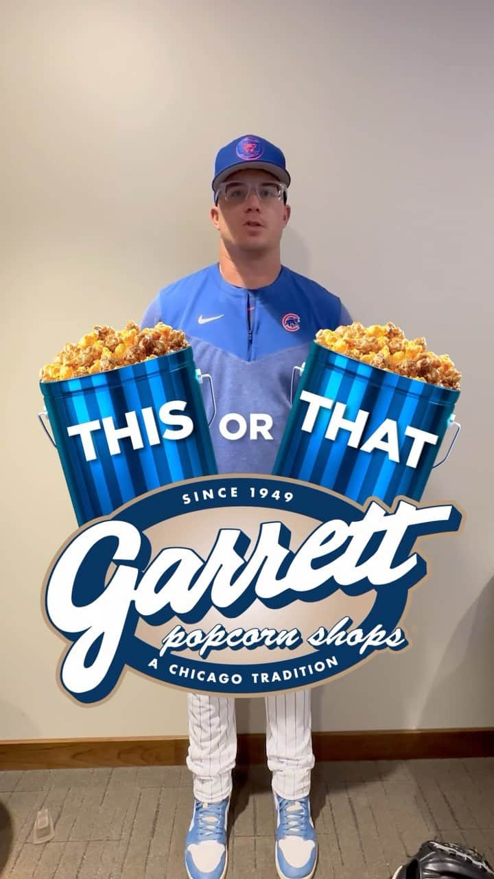 シカゴ・カブスのインスタグラム：「Is Jordan Wicks a CheeseCorn or CaramelCrisp popcorn kind of guy? Find out in this edition of This or That! #GarrettPopcorn」