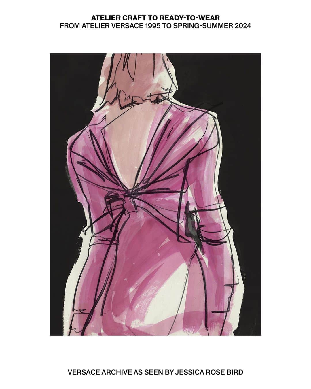 ジャンニヴェルサーチのインスタグラム：「Sketch of a look from the Versace Fall-Winter 1995 collection that inspired Spring-Summer 2024.  As seen by artist and fashion illustrator, Jessica Rose Bird.  #VersaceSS24」