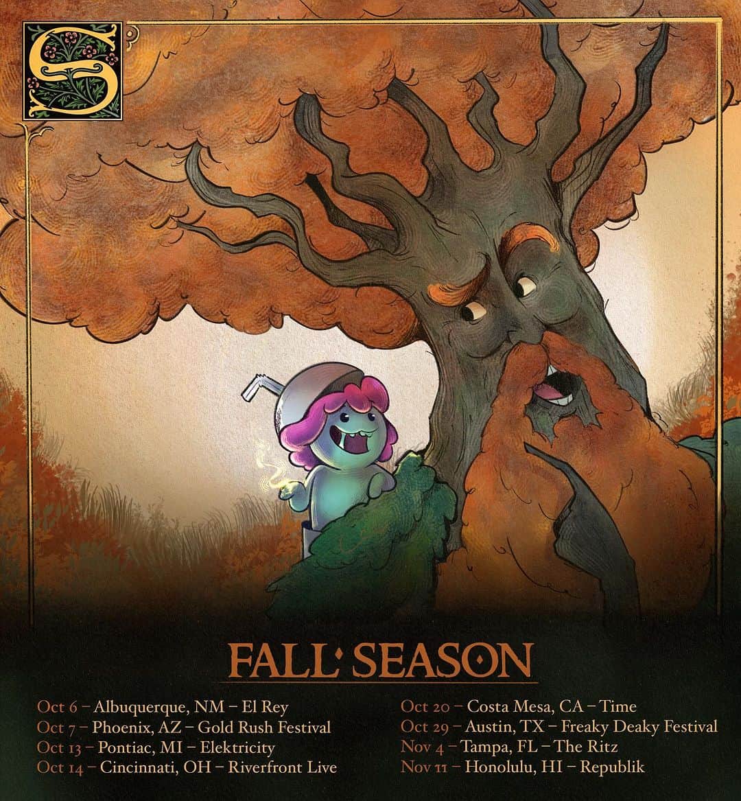 スラッシーのインスタグラム：「FALL SEASON 🍂   Who’s coming out to party the next couple of months?  Albuquerque, NM Phoenix, AZ Pontiac, MI Cincinnati, OH Costa Mesa, CA Austin, TX Tampa, FL Honolulu, HI」